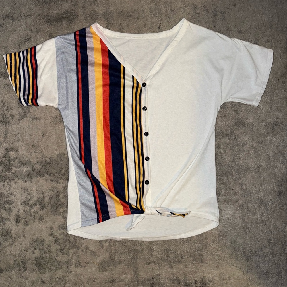 Vintage Style Button-Down Shirt - White with Multicolor Stripes - Picture 2 of 9